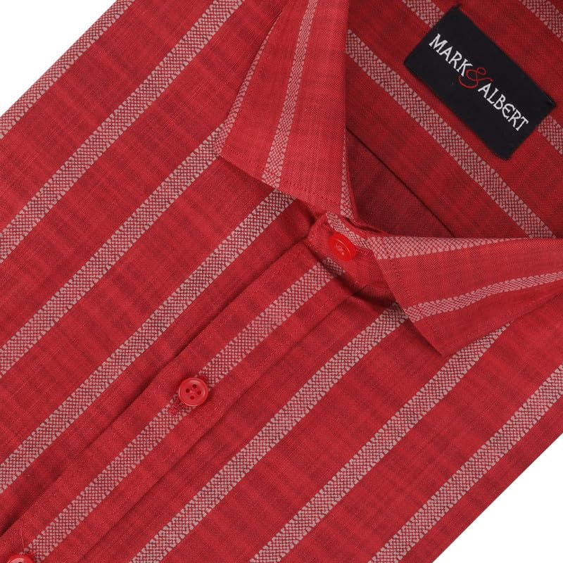Image of MARK & ALBERT Men's Half Sleeve Cotton Linen Striped Shirt