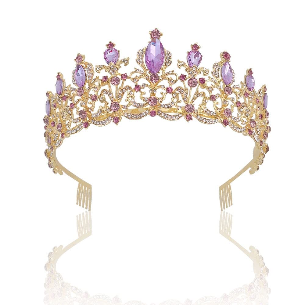 Ręcznie robiona korona ślubna ślubne akcesoria do włosów fioletowy kryształ Rhinestone panna młoda tiary i korony chluba ozdoba do włosów obręcz do włosów (kolor metalu: czarny pistolet platerowany)