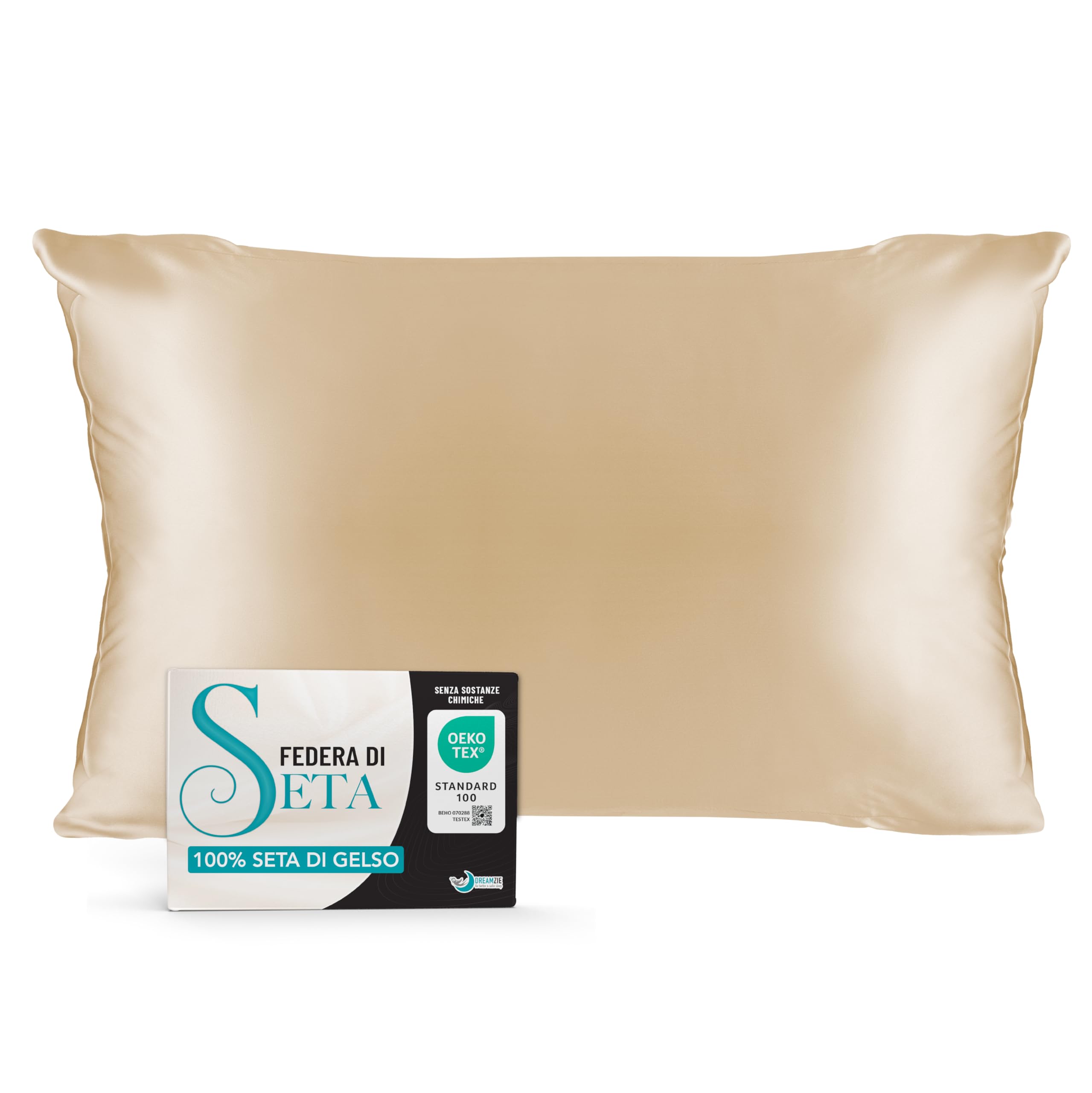 Federa Seta Cuscino 50x75 Dreamzie - 100% Seta Naturale di Gelso 19 Momme - Federe Seta Antiacaro e Ipoallergenico - Taupe