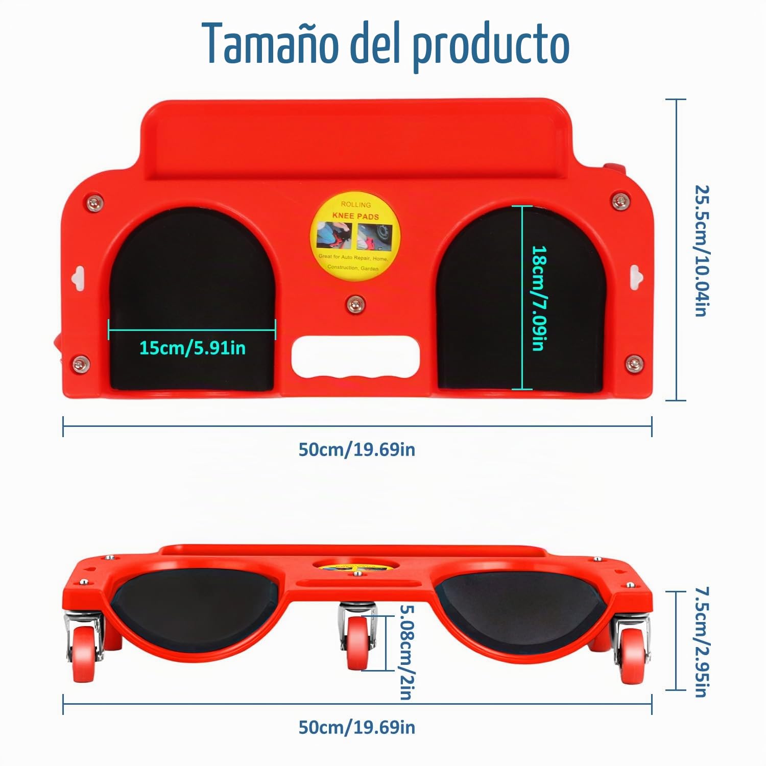 Tissting Rodillera Enrollable con 5 Ruedas Giratorias, Protección de Rodilleras Deslizantes con Bandeja de Herramientas Integrada, Capacidad de 250 LB para Reparación, Pintura, Colocación de Baldosas | Protección Rodillas Deslizante para Reparación Pintur