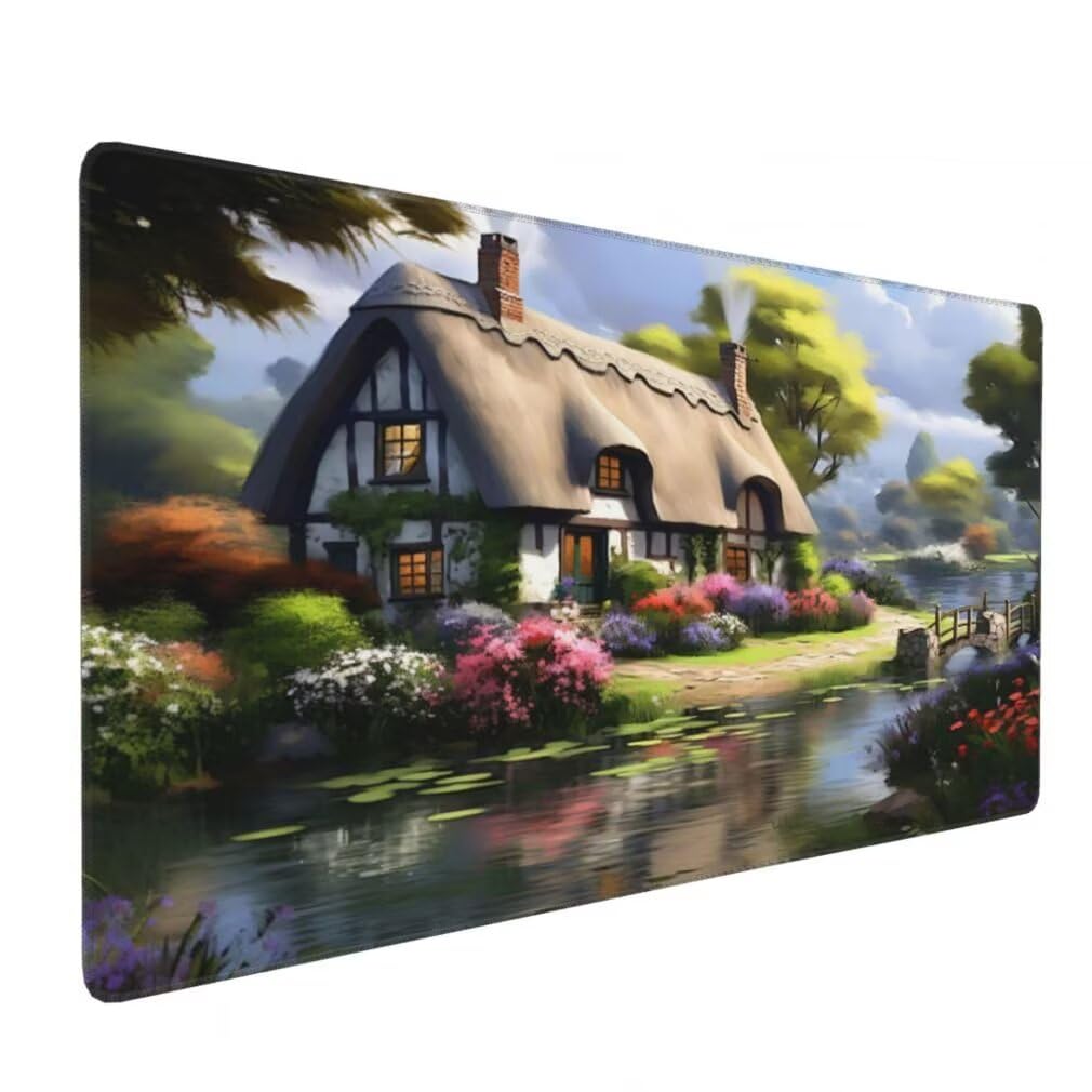 Tappetino Mouse XXL 1000x500mm Casa da Favola Grande Mouse Pad, Tappetino Scrivania con Bordi Cuciti, Grande Mousepad Gaming con Base Antiscivolo per Giocatori, Ufficio e Casa (Fiume) -MP1550