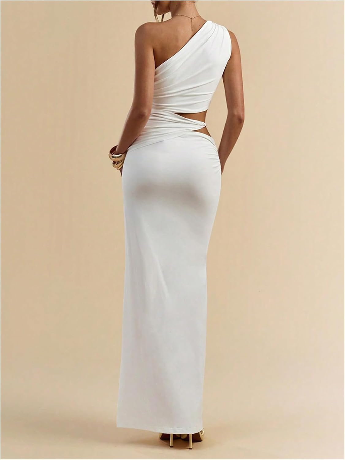 gorglitter women's asymmetrical one shoulder maxi dress summer wedding guest cocktail prom date night cut out sundress small white