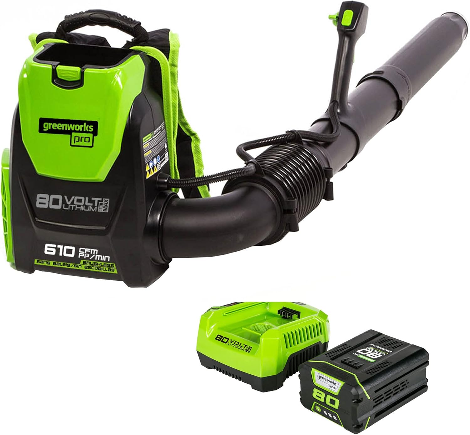 Greenworks 80V (180 MPH / 610 CFM / 75+ Compatible Tools) Cordless Brushless Backpack Blower