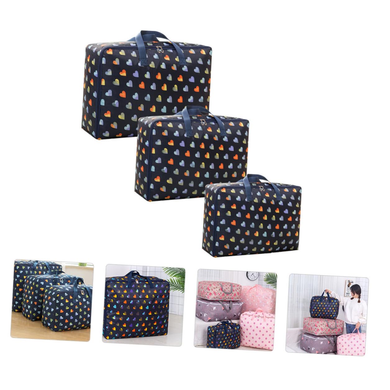 Ciieeo 3 STÜCKE Teiliges Aufbewahrungsbeutel Oxford Strapazierfähige Große Packtaschen für Kleidung und Bettdecken Liebeherz Muster für Zuhause Umzug Studentenwohnheim