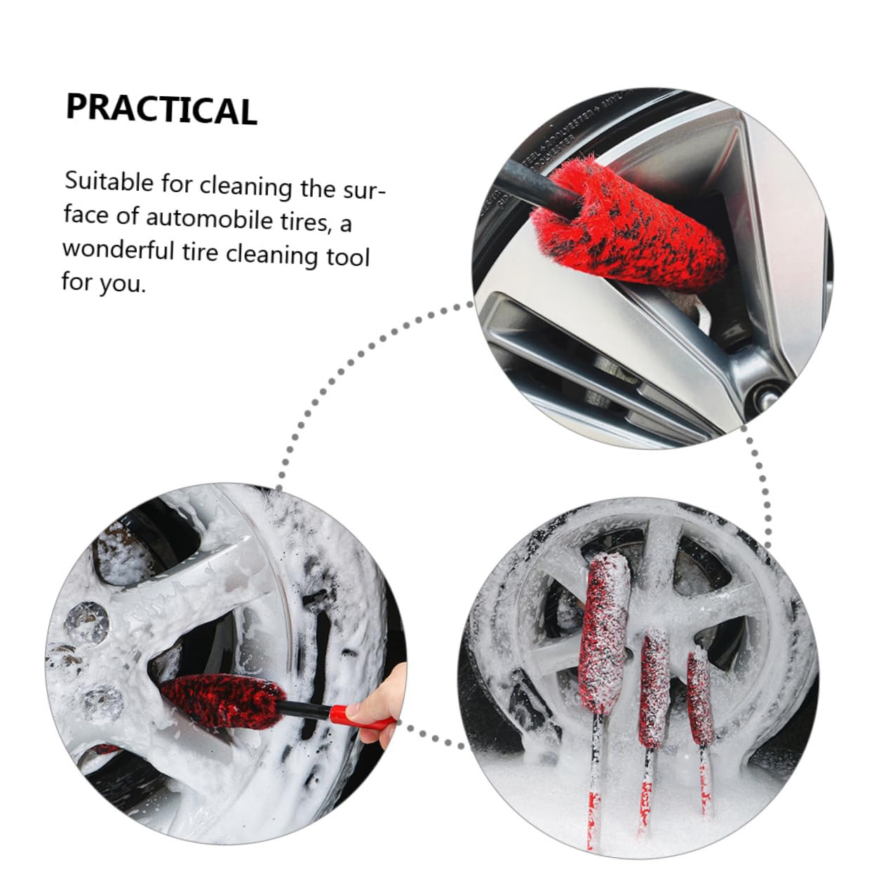 Set 3 Pezzi Spazzola per Cerchi Auto in Microfibra e Pom | Set Leggero Setole Dense, per Pneumatici e Bordi Ruota, Pratico per Pulizia Rapida
