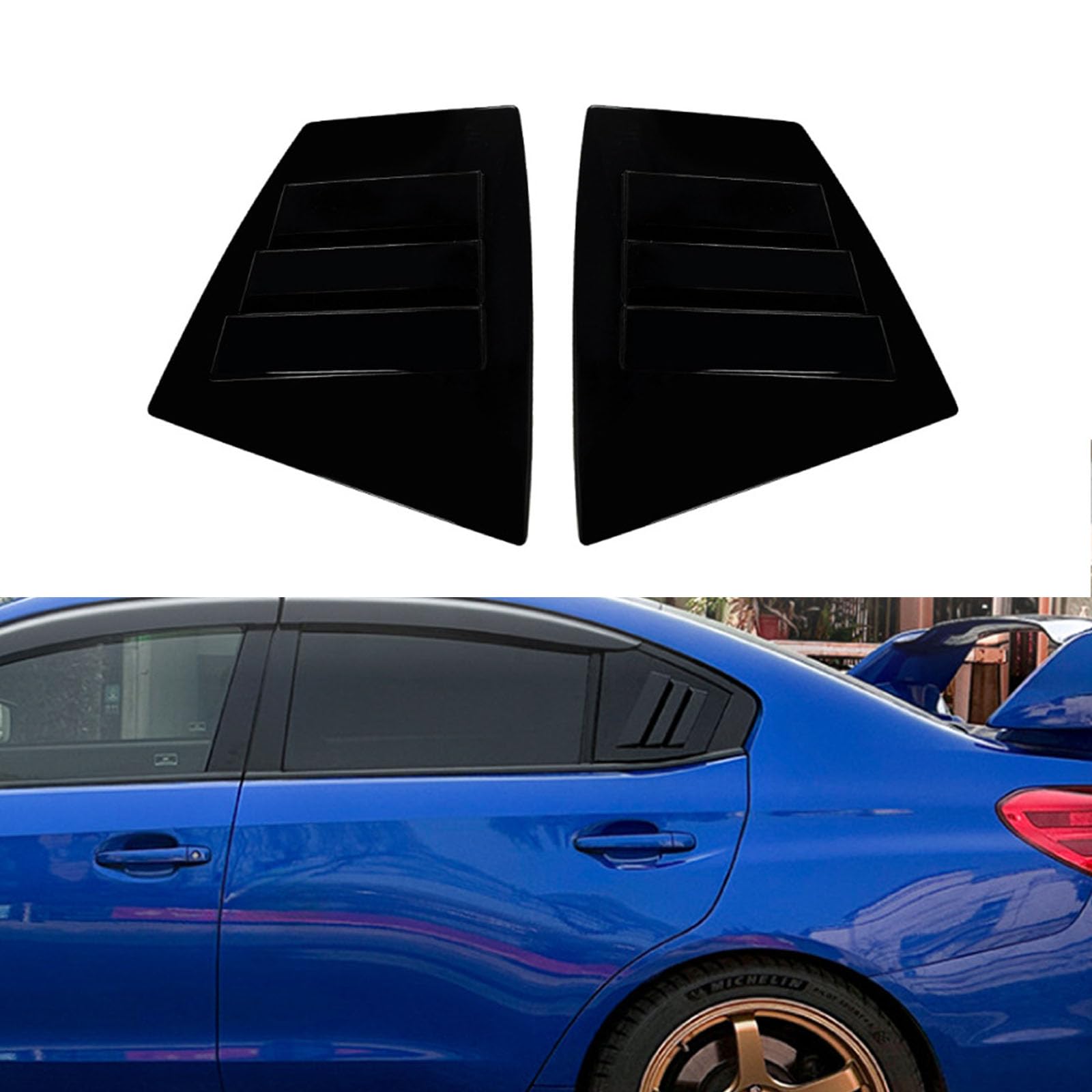 YPFYBHD Rear Window Louver Shutter, Compatible with Subaru WRX STI VA 2014-2021, 2Pcs Triangle Blinds, Side Vent Panel Decoration Cover,Black