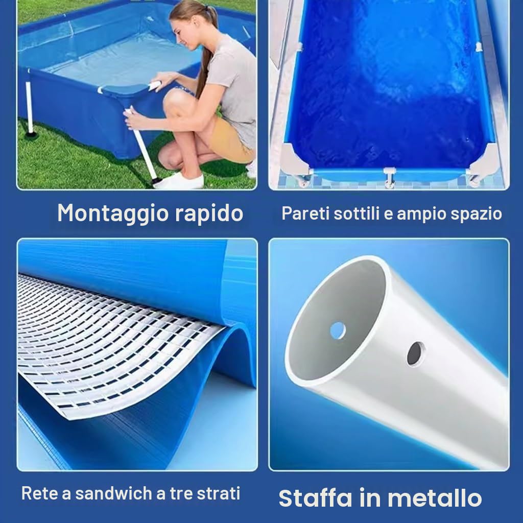 Piscine Con Telaio Piscina Rettangolare In Metallo 120/150/180 Cm Piscina Pieghevole Home Stand Frame for Cortile Interno Ed Esterno Facile Da Montare(180 * 140 * 60cm)