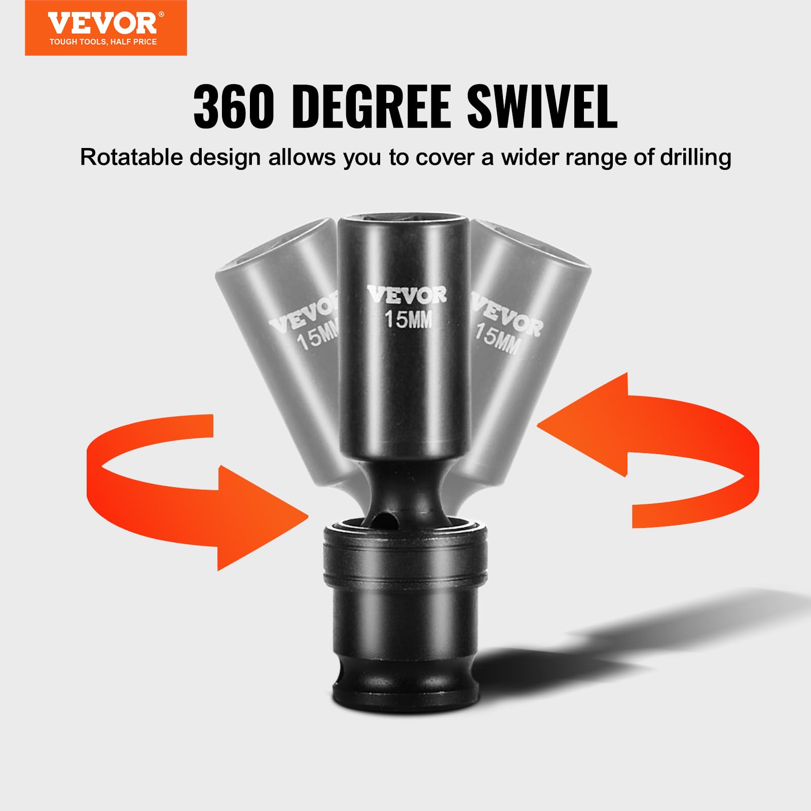 VEVOR Set di bussole girevoli a 360 gradi, set di chiavi a bussola da 3/8", 14 pezzi, metriche universali profonde da 10-19 mm, in lega di acciaio Cr-Mo a 6 punti per riparazione automatica, marcature
