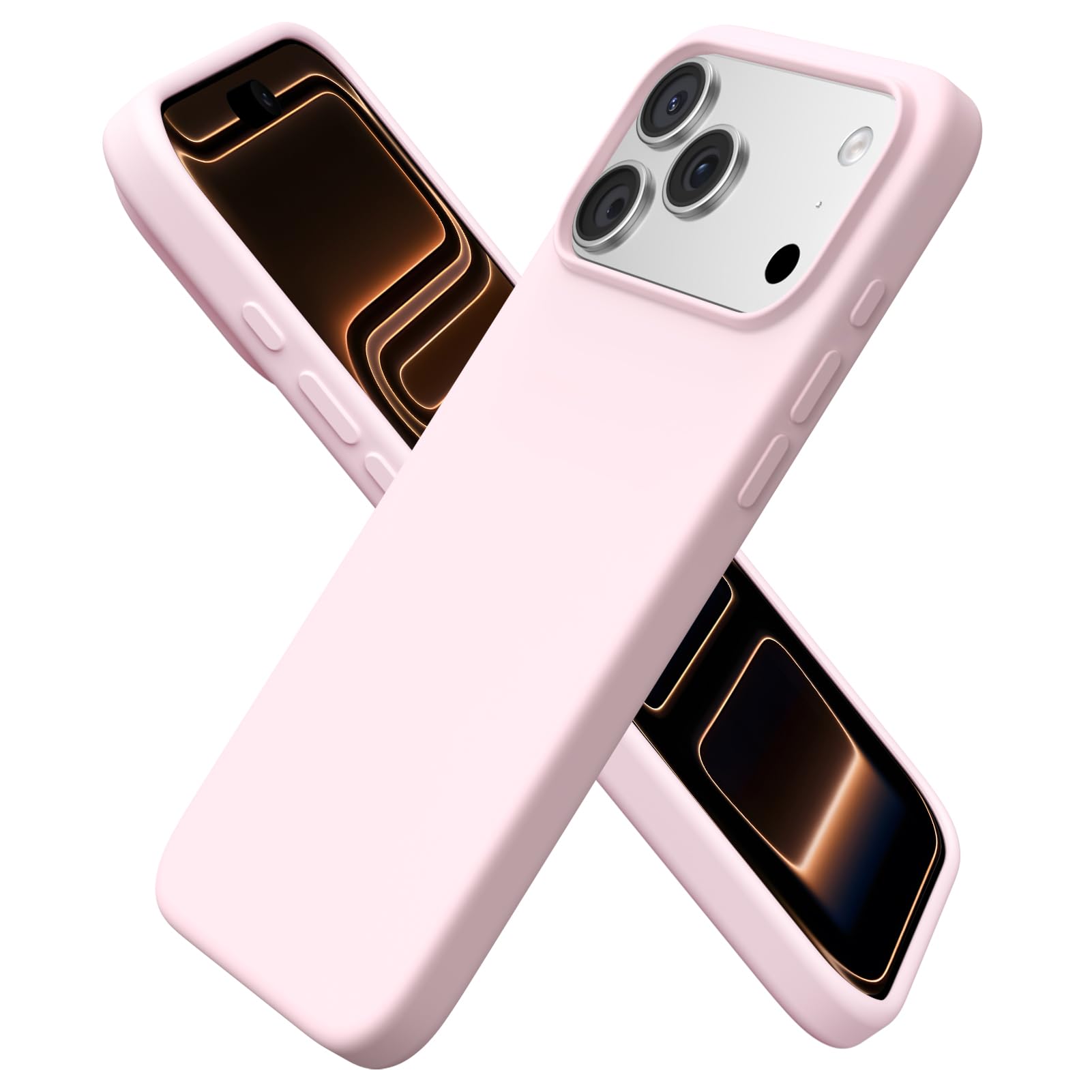 ORNARTO Compatible with iPhone 17 Pro Max Case,Slim Liquid Silicone 3 Layers Soft Gel Rubber Shockproof Protective Phone Case 6.9" with Anti-Scratch Microfiber Lining-Chalk Pink