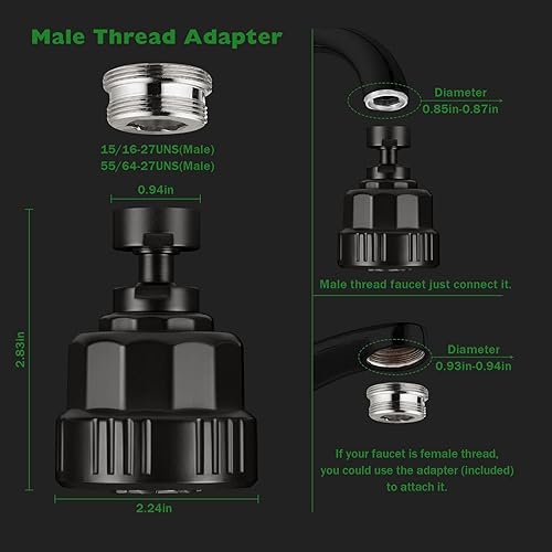 Miniatura 6 de Accesorio rociador de grifo, cabezal de grifo de fregadero de cocina con 2 juntas de bola, aireador de fregadero giratorio, 4 modelos de