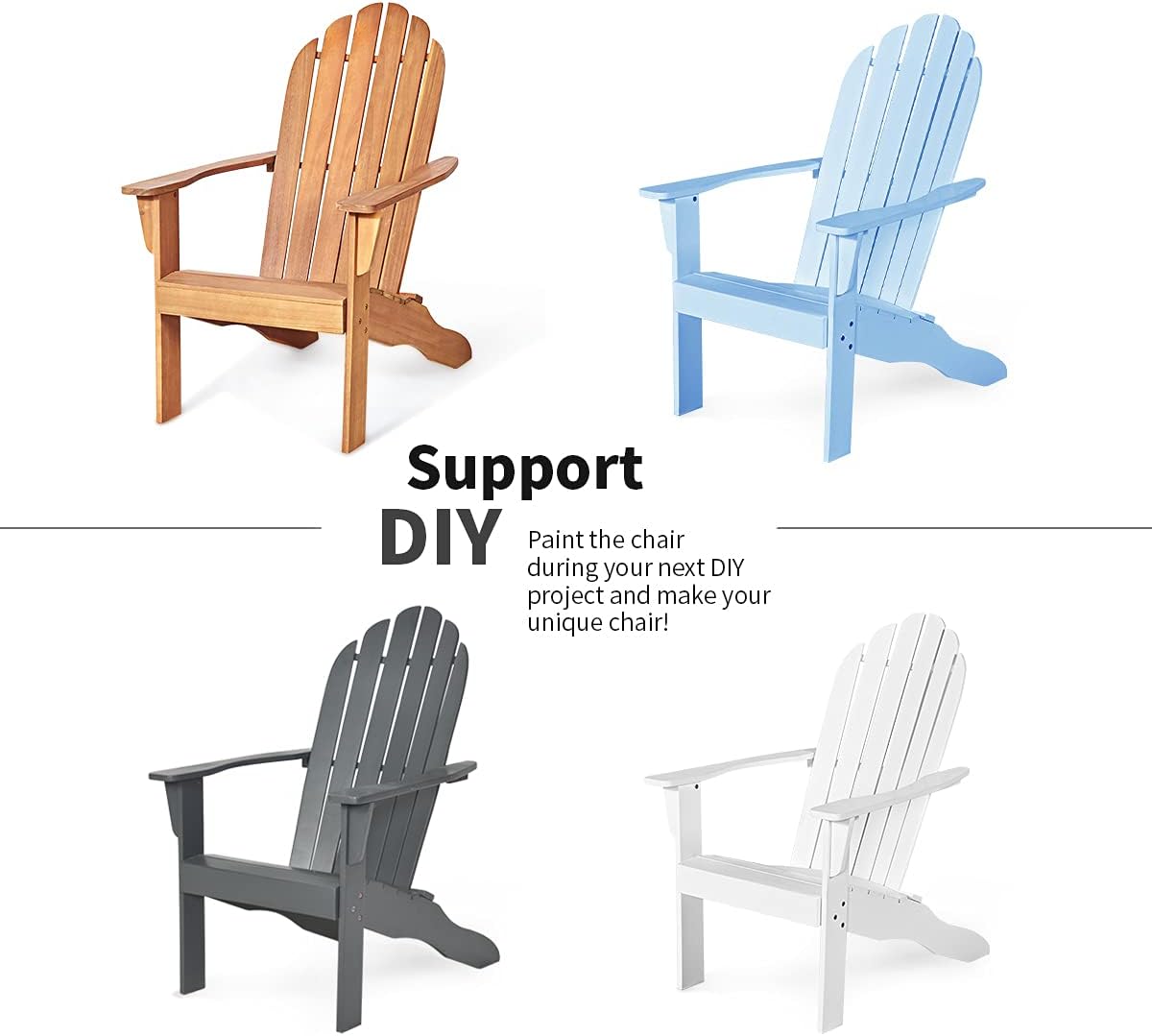 RELAX4LIFE Adirondack Chair, Acacia Wood Adirondack Lounge Chair, Weather Resistant Outdoor Chair for Patio Garden Yard Porch Deck, 350 LBS Weight Capacity, Wooden Fire Pit Chairs (1, White)