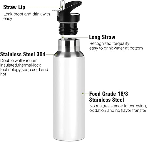 Miniatura 3 de senya Botella de agua de 20 onzas con popote de acero inoxidable con caballo blanco para viajes, deportes, a prueba de fugas, aislada