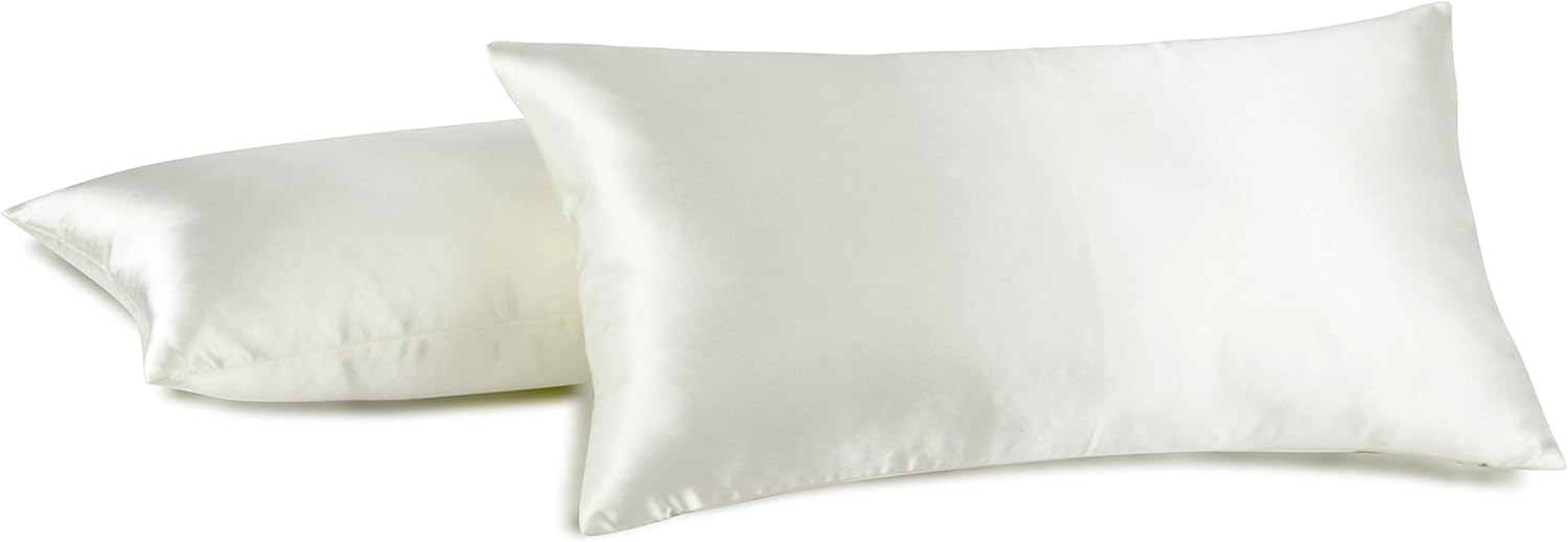 Aiking Home 100% Polyester Bridal Satin Luxury Pillowcases – Set of 2 Invisible Zipper Pillowcases - Machine Washable - (King 20x36 inch, Ivory)