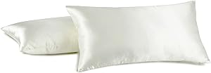 Aiking Home 100% Polyester Bridal Satin Luxury Pillowcases – Set of 2 Invisible Zipper Pillowcases - Machine Washable - (King 20x36 inch, Ivory)