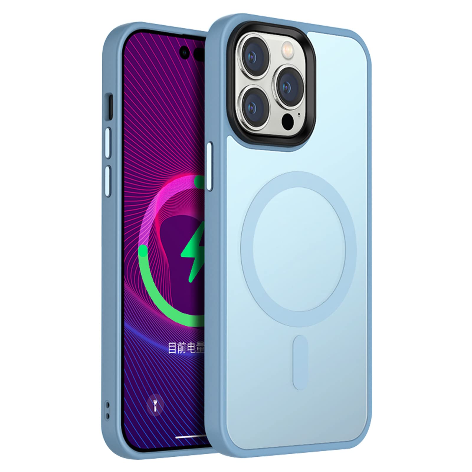 Coque magnetique iPhone 14 Pro Max silicone transparent bleu antichoc - 8