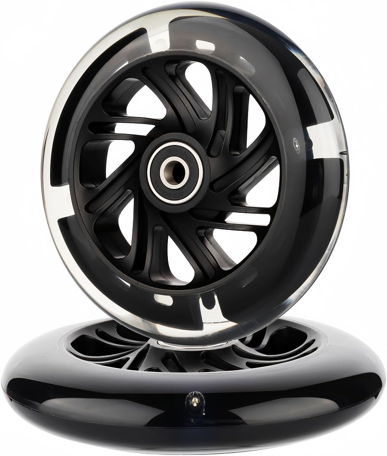 120mm Light-up Scooter Wheels Pair 120mm X 24mm Scooters LED Flash Front Wheels Replacement w/Bearings ABEC-9 for Micro Kickboard, 3-Wheeled Push Scooters