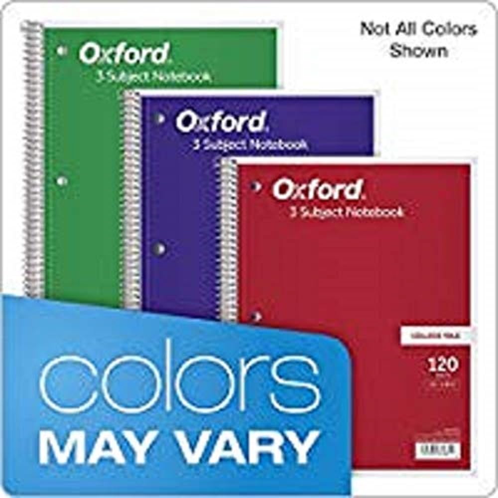 Oxford 3-Subject Notebook, 8-1/2" x 11", College Rule, 120 Sheets, 2 Dividers (65361)