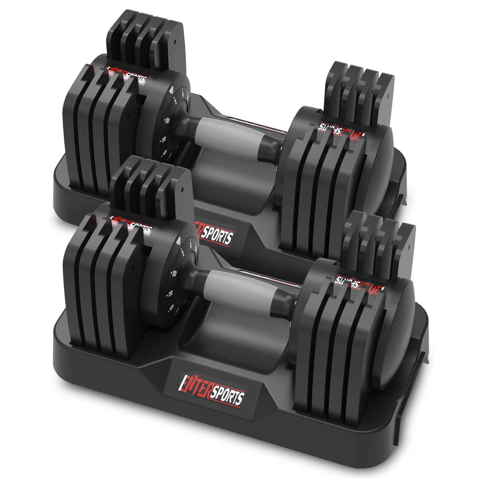EnterSports 18kgx2 Adjustable Dumbbells, 5 Weights Levels(2-18kg) for Space-Saving, Anti-Slip Handle with Safety Locking Mechanism, Home Gym Strength Training Equipment for Full Bodybuilding — image 1