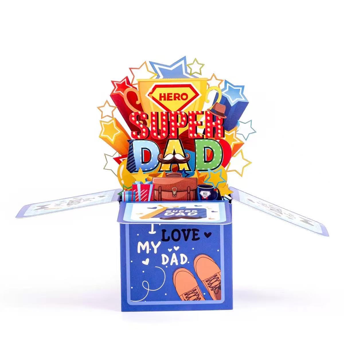 Super Dad 3D Pop-Up Greeting Card, Father's Day Hero Theme, I Love My Dad Box Card