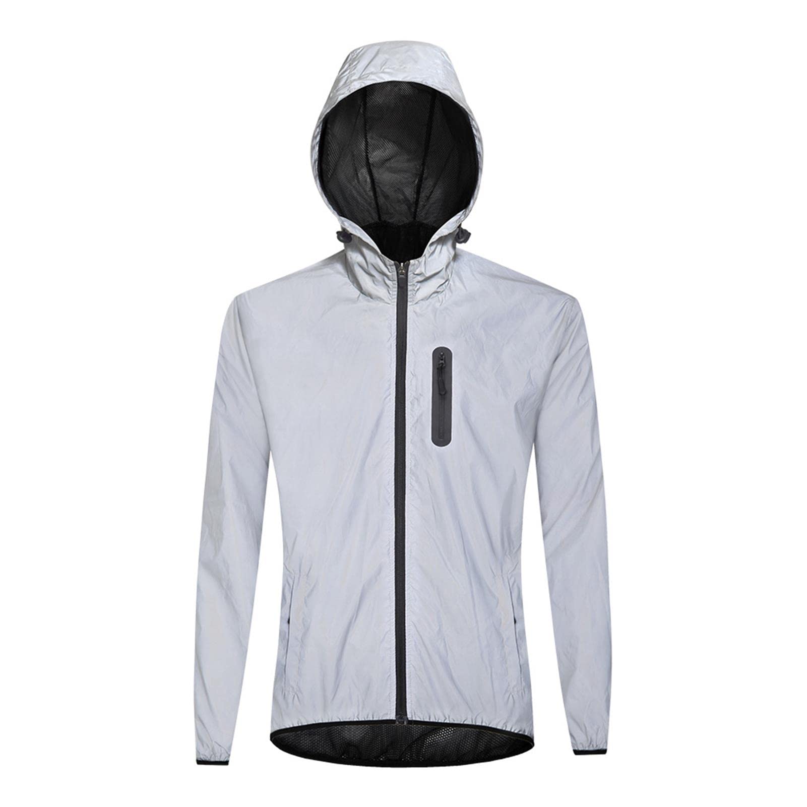 Giacca Ciclismo da Uomo con Cappuccio Full Reflective Top MTB Cycling Windbreaker Travel Sport Coat,Argento,XL