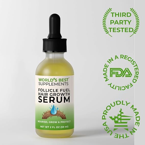 Follicle Fuel Hair Growth Serum | 2oz | Nourish, Grow & Protect | Fuller, Thicker Looking Hair | World's Best Supplements