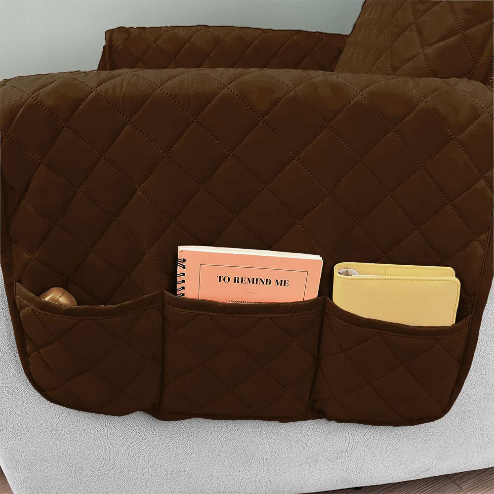 Your's Bath Recliner Chair Cover Mat for Armchair Reclining Chair Cover with 2 Adjustable Elastic Strap & 6 Pockets - Image 3