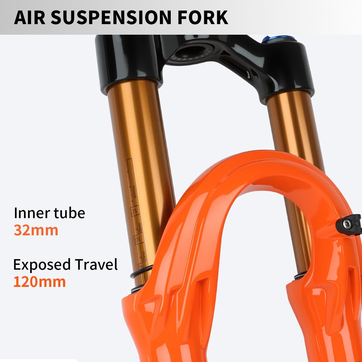Horquilla de Descenso para Bicicleta de montaña de 27,5/29 Pulgadas, suspensión neumática, Tubo Recto de 1-1/8", Freno de Disco Delantero, 120 mm de Recorrido, Eje QR de 9 x 100 mm