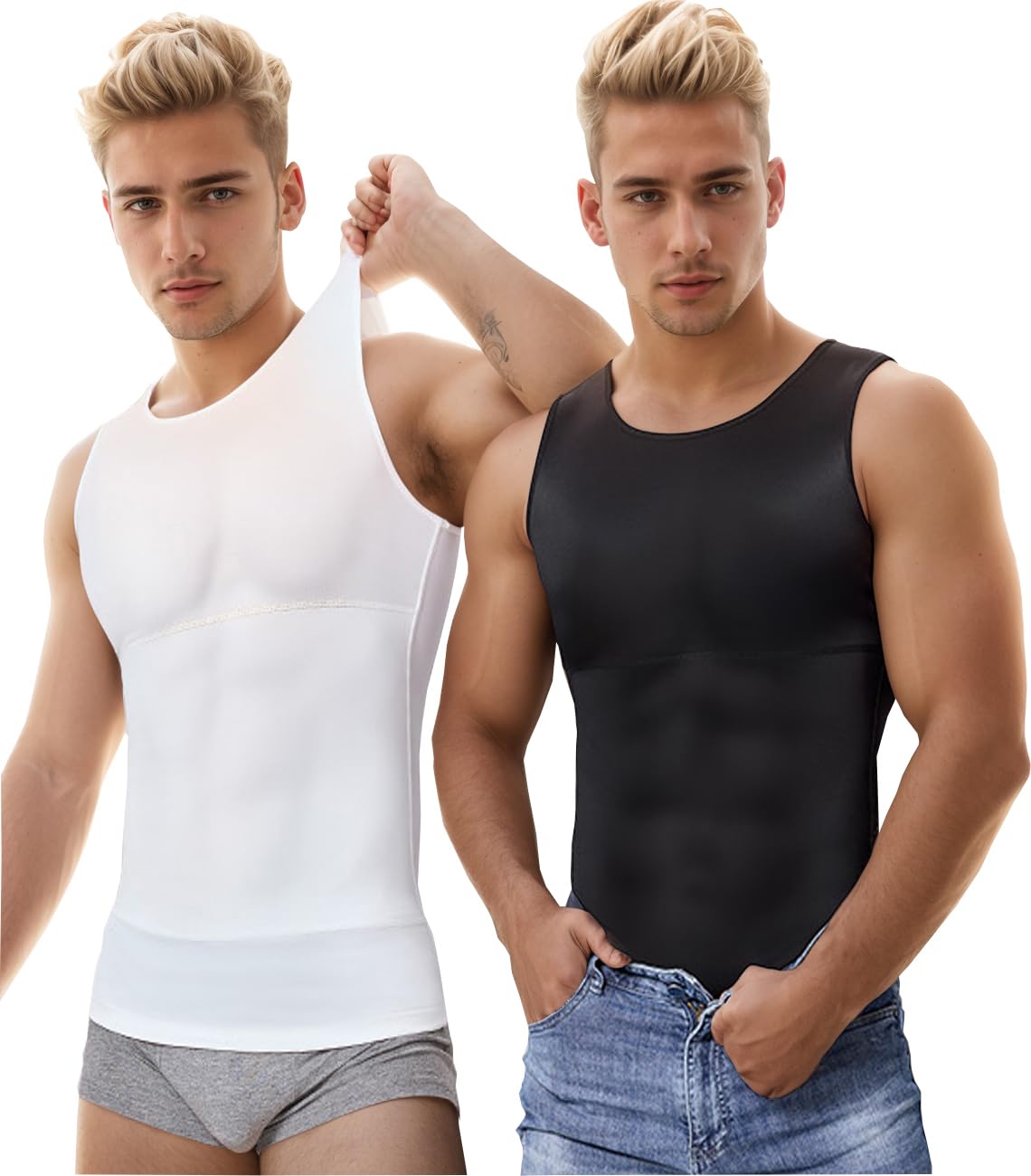 Camiseta Reductora para Hombre con Efecto Vientre Plano Camiseta Interior de compresión sin Mangas de algodón Body Shaper un Vientre más Plano