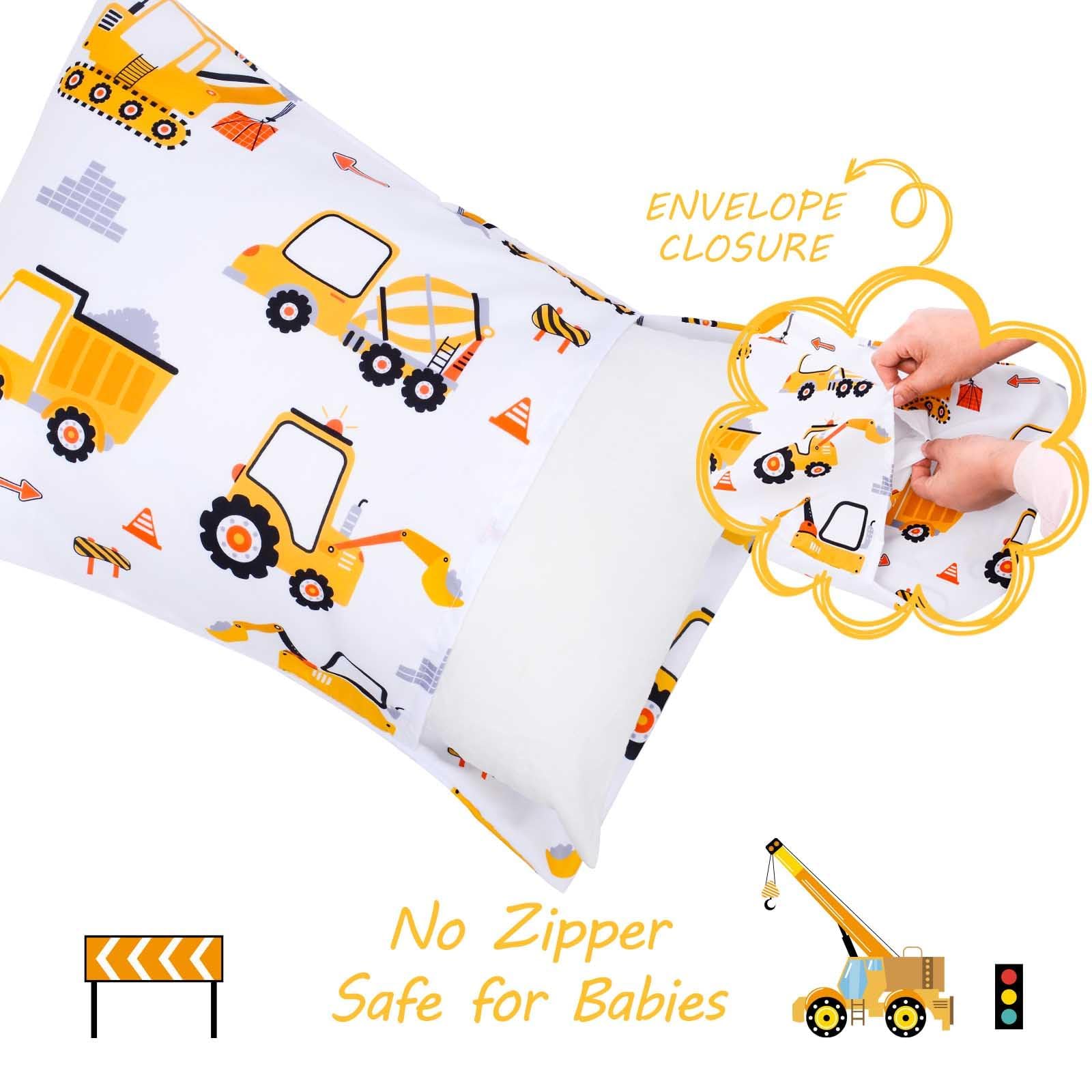 JISEN Fundas de almohada para niños pequeños de 33 x 46 cm, 30 x 40 cm, 35 x 48 cm, funda de almohada de bebé con vehículo de ingeniería, paquete de 2 fundas de almohada pequeñas para almohada de