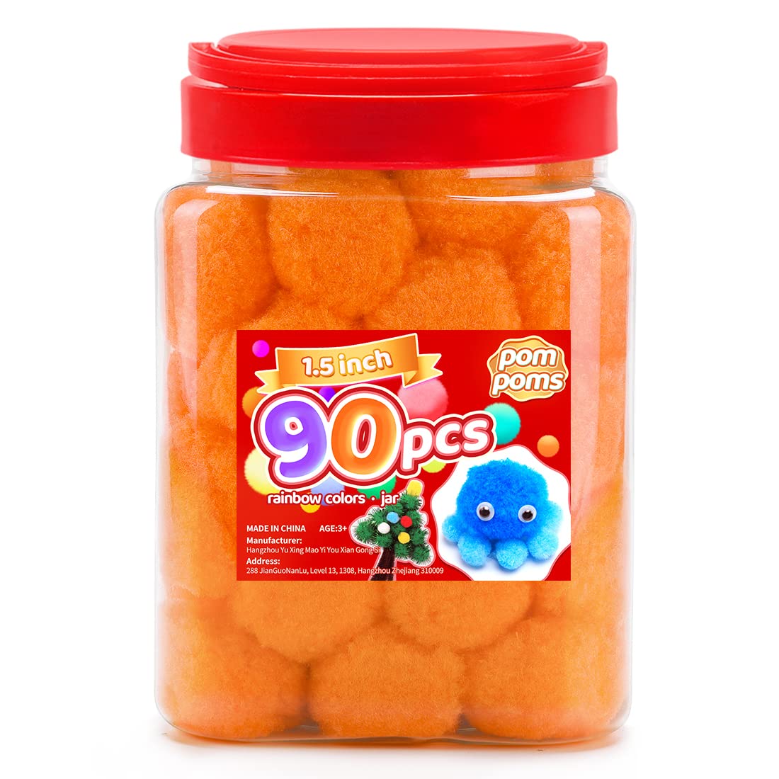 Iooleem Large Pom Poms, 1.5 inch(4cm), 90pcs Orange, Large Size, Pom Poms for Arts and Crafts, Pom Pom Balls, Craft Supplies.