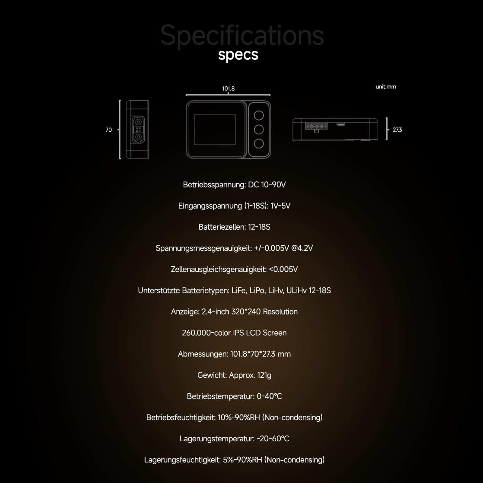 ISDT BG-18S Intelligenter Akku-Tester & Balancer, 12-18S LiFe/LiPo/LiHv/ULiHv, DC 10-90V Arbeitsspannung, Messgenauigkeit 0,005V, Zellbereich 1,5V-5V