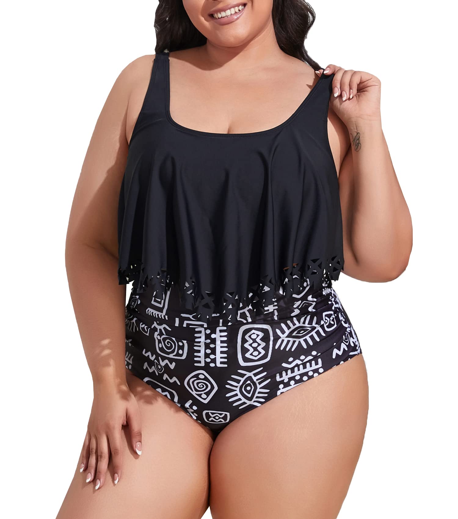 Mooncore Womens Plus Size Swimsuit High Waisted Tankini Bathing Suits Two Piece Flounce Bikini Swimsuit