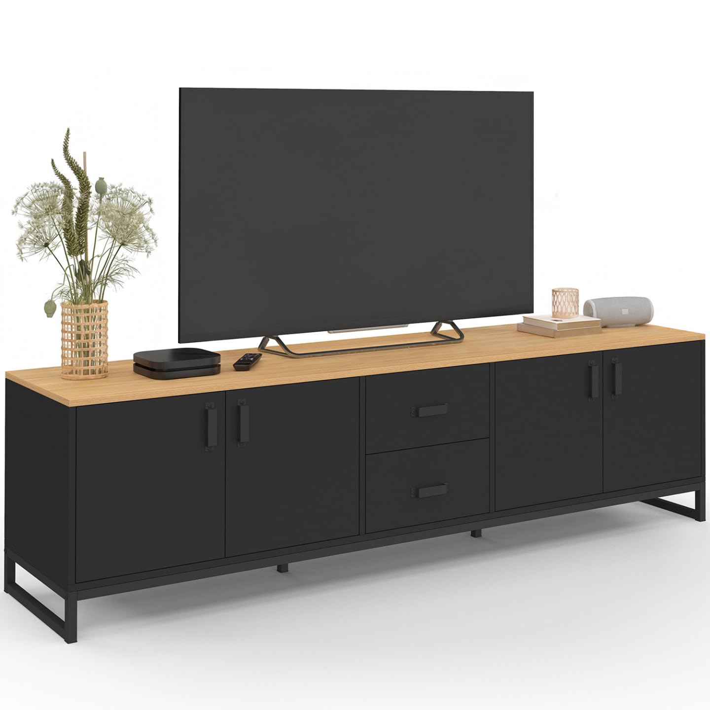 IDMarket - Meuble TV 180 cm Washington 4 Portes et 2 tiroirs Bois et Noir