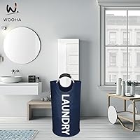 Vista 9 de WOOHA Cesta de lavandería grande de 95 L, cesta plegable para ropa, cestas altas de tela plegables para dormitorio, armario, baño, universidad, Azul