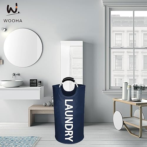 Miniatura 9 de WOOHA Cesta de lavandería grande de 90 litros, cesta plegable para ropa, cestas altas de tela plegables para dormitorio, armario, baño, universidad,