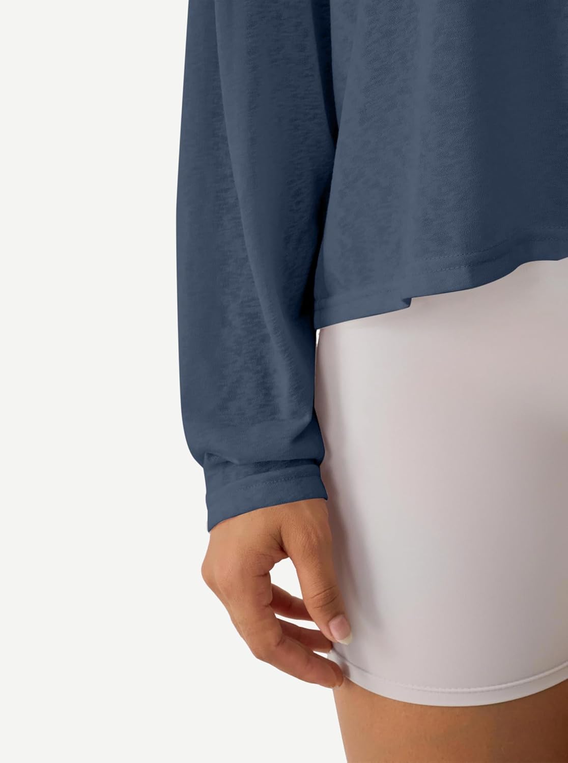 Hilinker Women's Sheer Off The Shoulder Tops Mesh Workout Sexy Long Sleeve T Shirt - Image 6