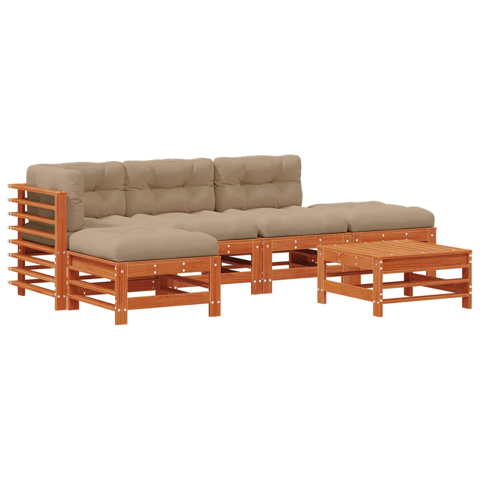 Juego de 6 muebles de jardín de madera maciza de pino macizo, conjunto modular de salón para terraza y jardín, conjunto de asientos con mesa, sofá esquinero y sillones, incluye cojines de
