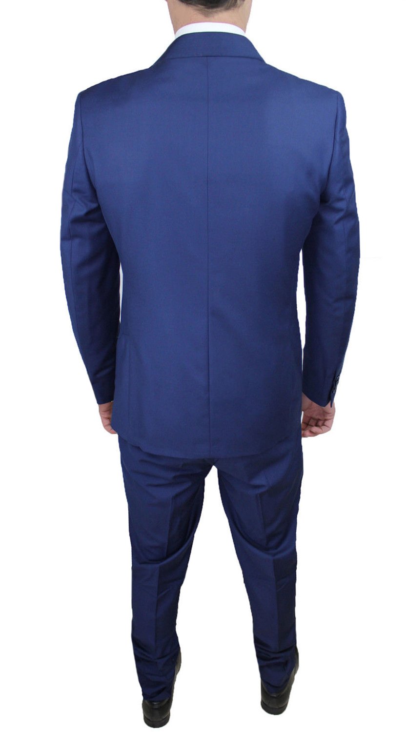 Abito Completo Alta Sartoria Uomo Doppio Petto Blu Vestito Elegante Cerimonia