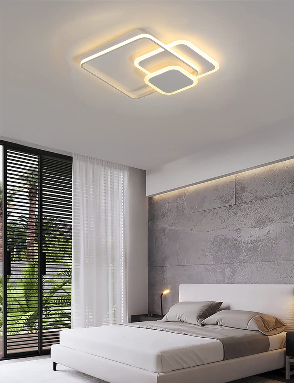 Plafonnier LED Salon 35W Dimmable Avec Télécommande - Lampe Moderne Carrée Métal Pour Chambre, Cuisine, Couloir