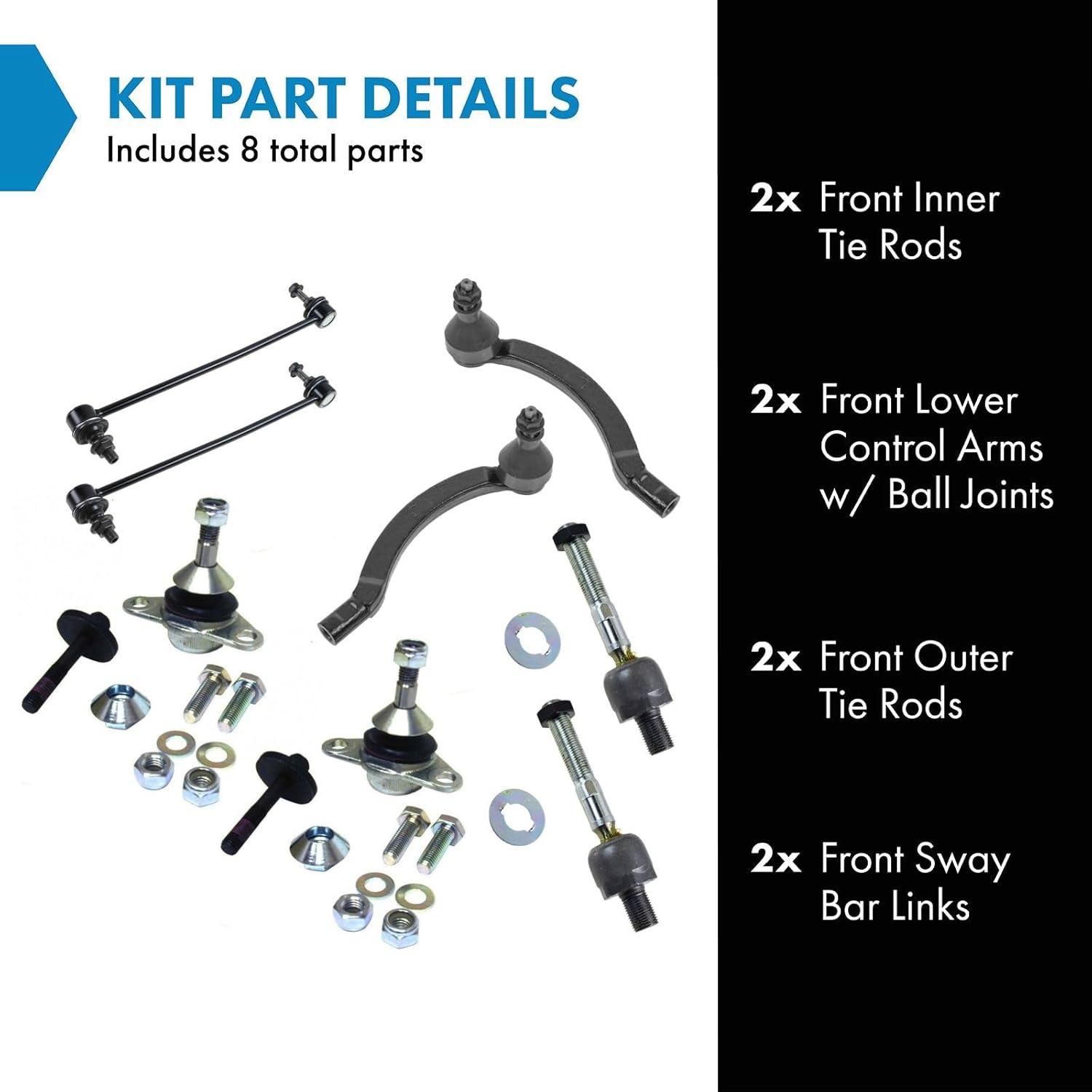 TRQ Front Steering & Suspension Kit Ball Joint Sway Bar Stabilizer Link Tie Rod Compatible with 2001-2007 Volvo S60 2000-2006 S80 V70