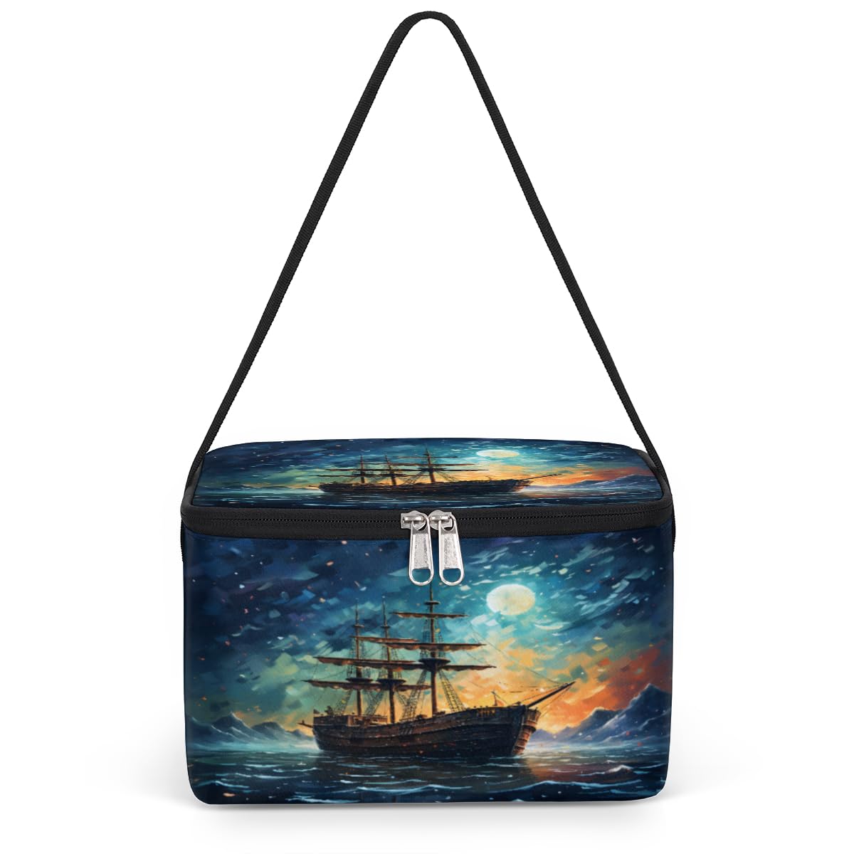 GzLeyigou Ocean Ship Lunch Bags for Women Men 9 Cans, Hot & Cold Food Delivery Bag Insulated Grocery Bag Insulated Lunch Box Maritime Cooler Bag for Office Work Picnic Beach