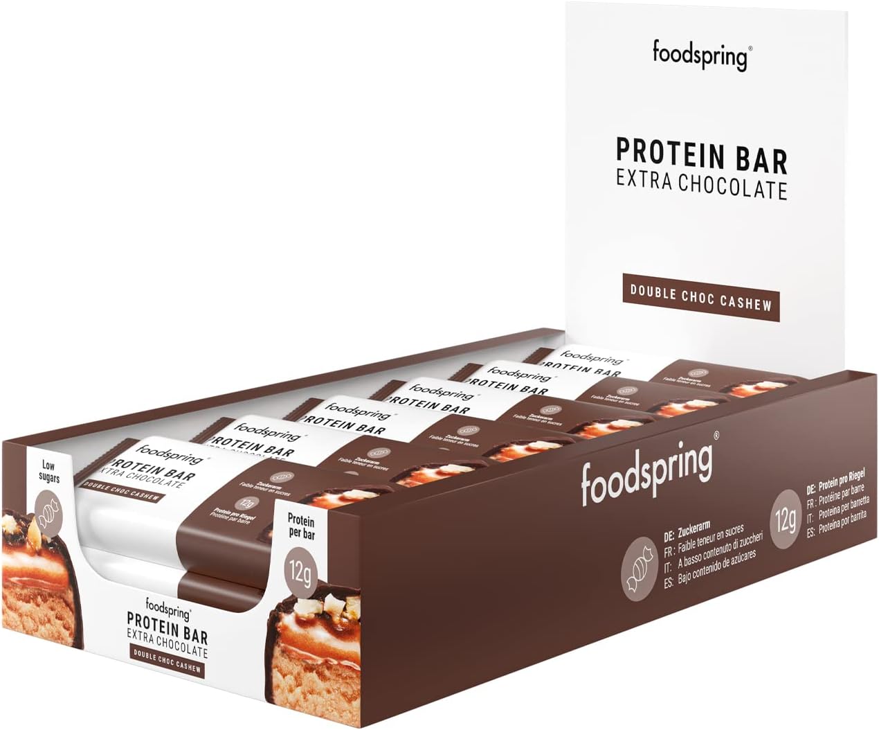 foodspring New Extra Chocolate Protein Bars 13g protein per bar, no