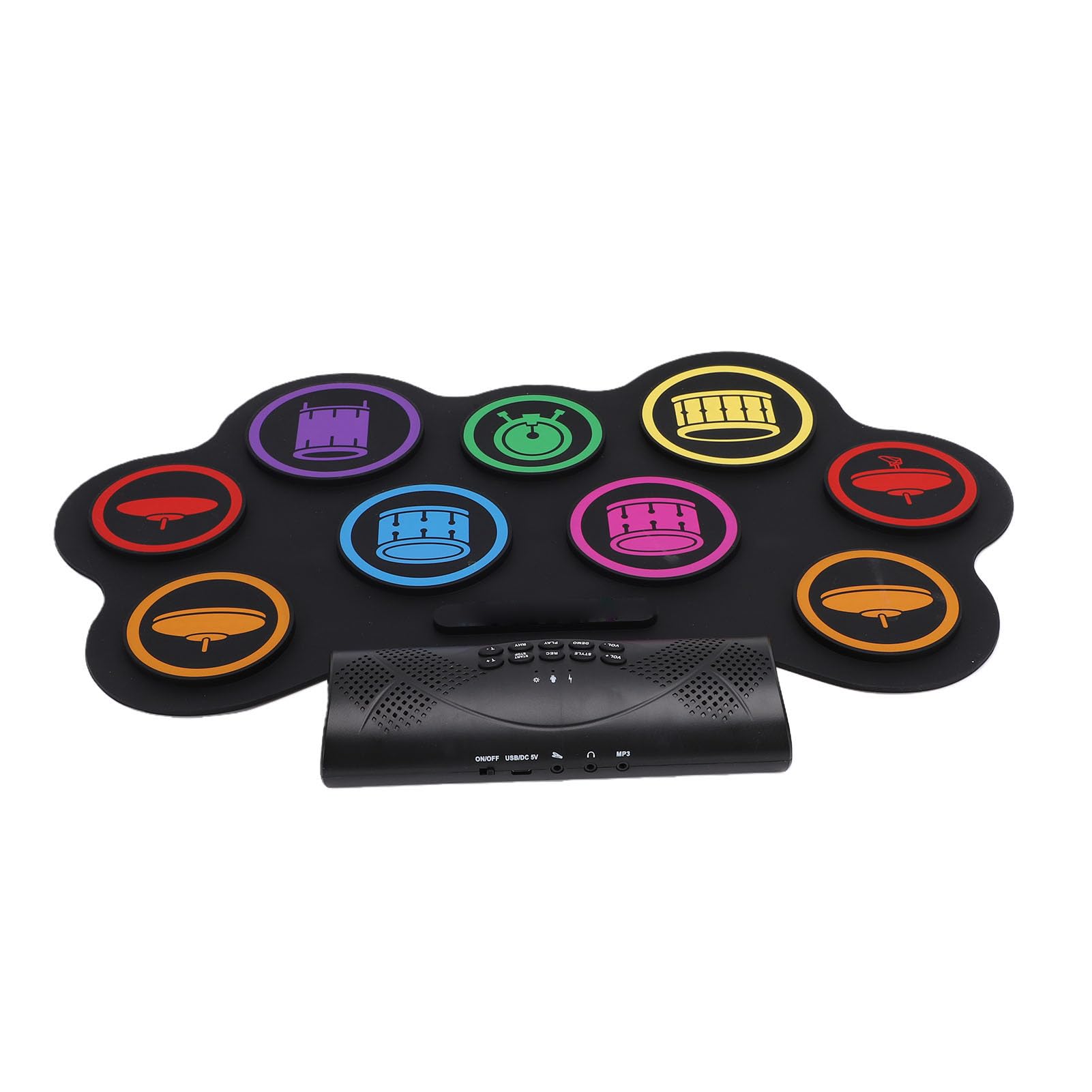 Ausla Set Batteria Elettronica, Kit Pad Batteria Portatile in Silicone con Bluetooth, Set Pratica Roll Up con 9 Pad con Bacchette e Pedale, Integrata da 1000 MAh per Principianti Viaggio a Casa