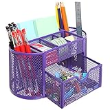 MyGift Purple Metal Wire Mesh Office School Supplies Desktop Organizer Caddy with 8 Compartments and...