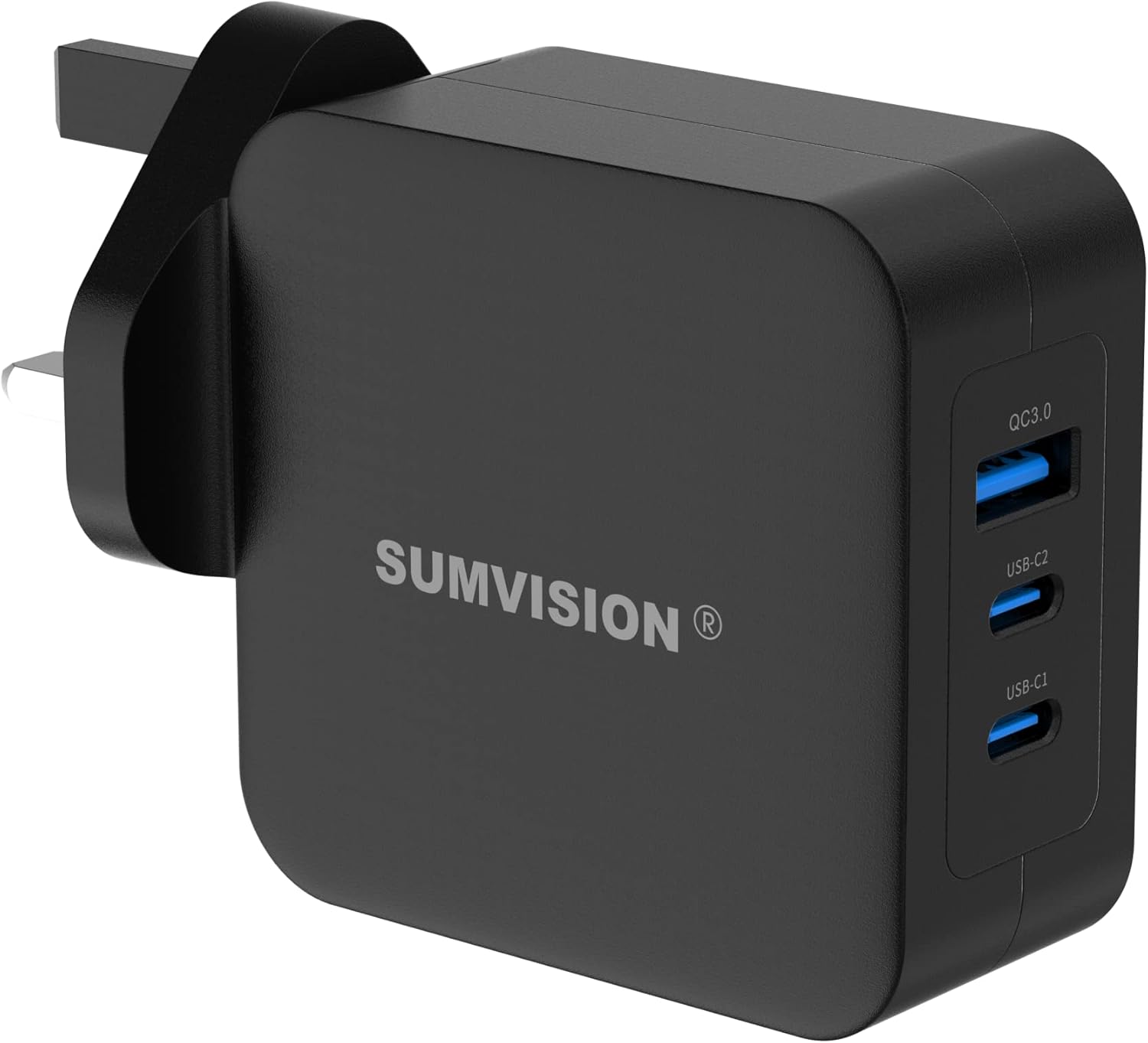 SUMVISION 100W USB C Compact Wall Fast Charger Plug Adapter 3 Port GaN PD PPS Compatible with Apple Macbook Pro Dell XPS Laptop iPad Air iPhone 14 Galaxy S23 Ultra Pixel 7 (UK DESIGN UK TECH SUPPORT) - Amazon product rated Grade A