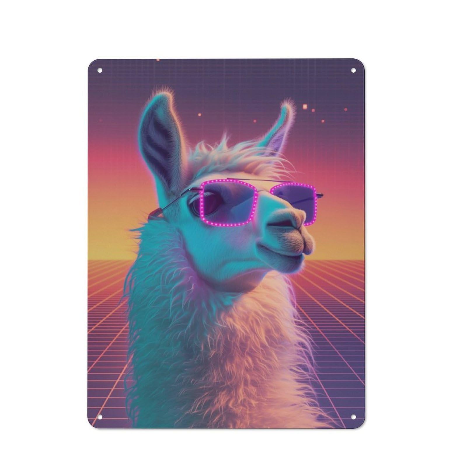 Junmoney Disco Party Retro Llama Modern Retro Metal Wall Art Sign 40X30cm, Studio Wall Art For Modern Home, Workshop, Office Or Cafe