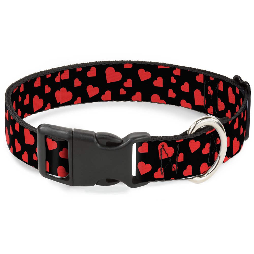Collar Buckle Down corazones negro y rojo con cinta ancha de 3,81 cm
