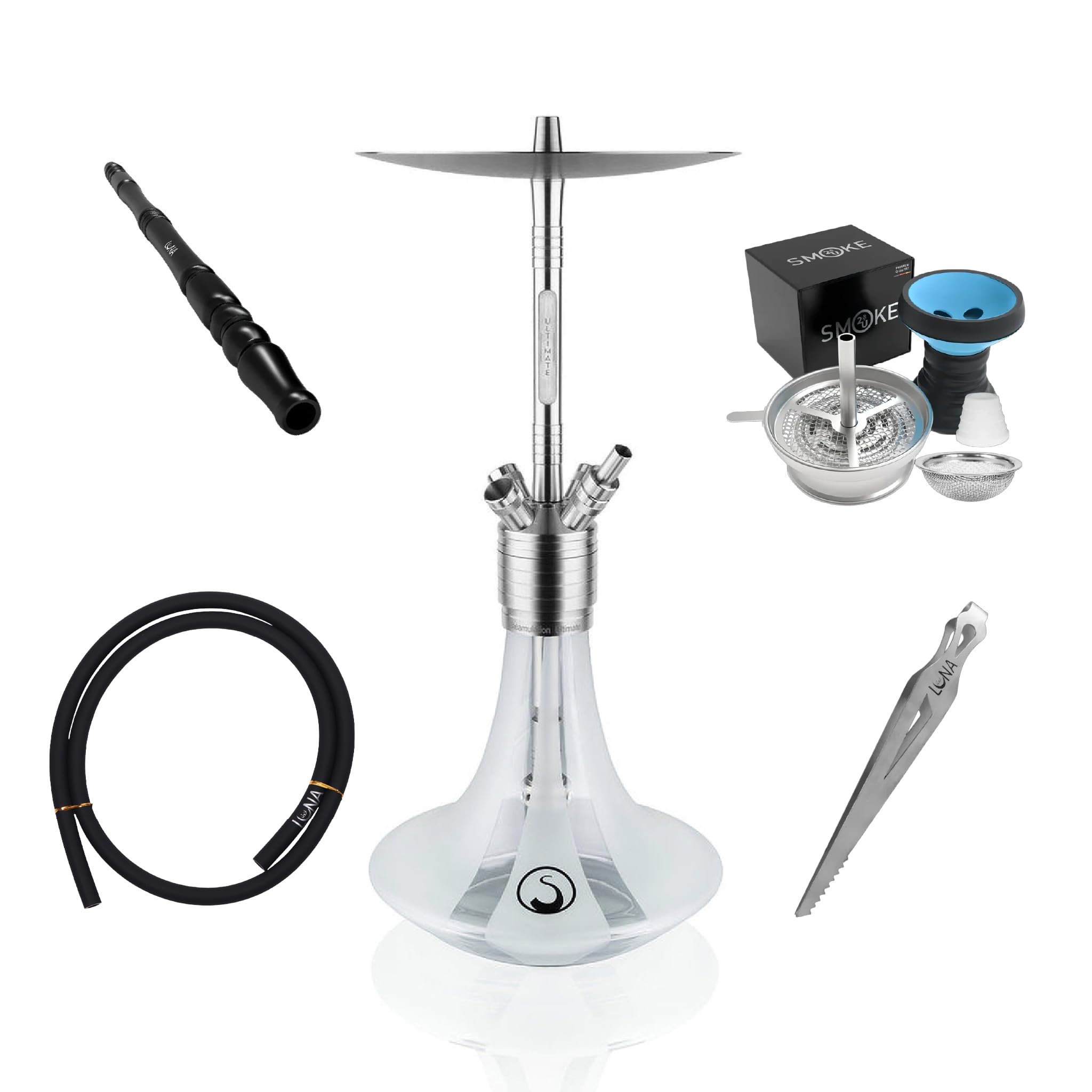 Steamulation Cachimba Ultimate White Matt Metallic Gen.I | Shisha de Acero Inoxidable Premium con,1 Manguera de Silicona,1 Boquilla,1 Pinza y Cazoleta de Piedra con Gestor de Calor