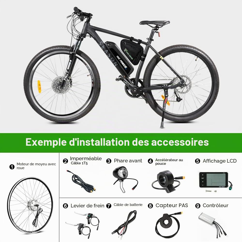 YOSE POWER E-Bike Kit de Conversion 36V250W 28" Roue Avant de Moteur de moyeu de vélos électriques avec écran LCD