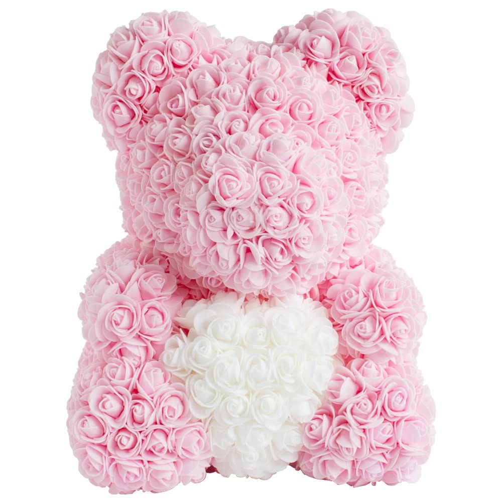 Infinity® Rosenbär Rosa 40 cm mit Herz – Handgefertigter Bär mit Geschenkbox & über 600 duftenden 3D-Rosen – Geschenk für Frauen, Geburtstag oder Jahrestag